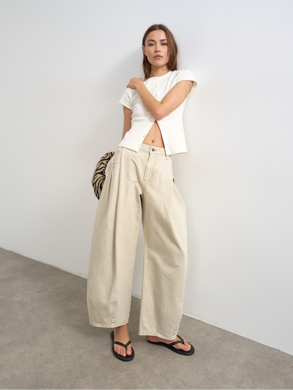 Topshop Cocoon mid rise barrel jeans in oat